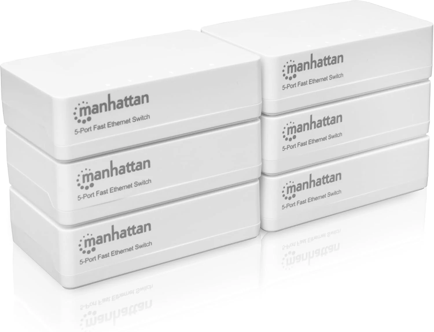 سوئیچ اترنت سریع 5 پورت منهتن – بسته 6 عددی - 10/100 مگابیت بر ثانیه - روتر هاب LAN اسپلیتر شبکه اینترنت رومیزی کامپیوتر، بدون مدیریت، پلاگ اند پلی، بدون فن و بی صدا - 526135