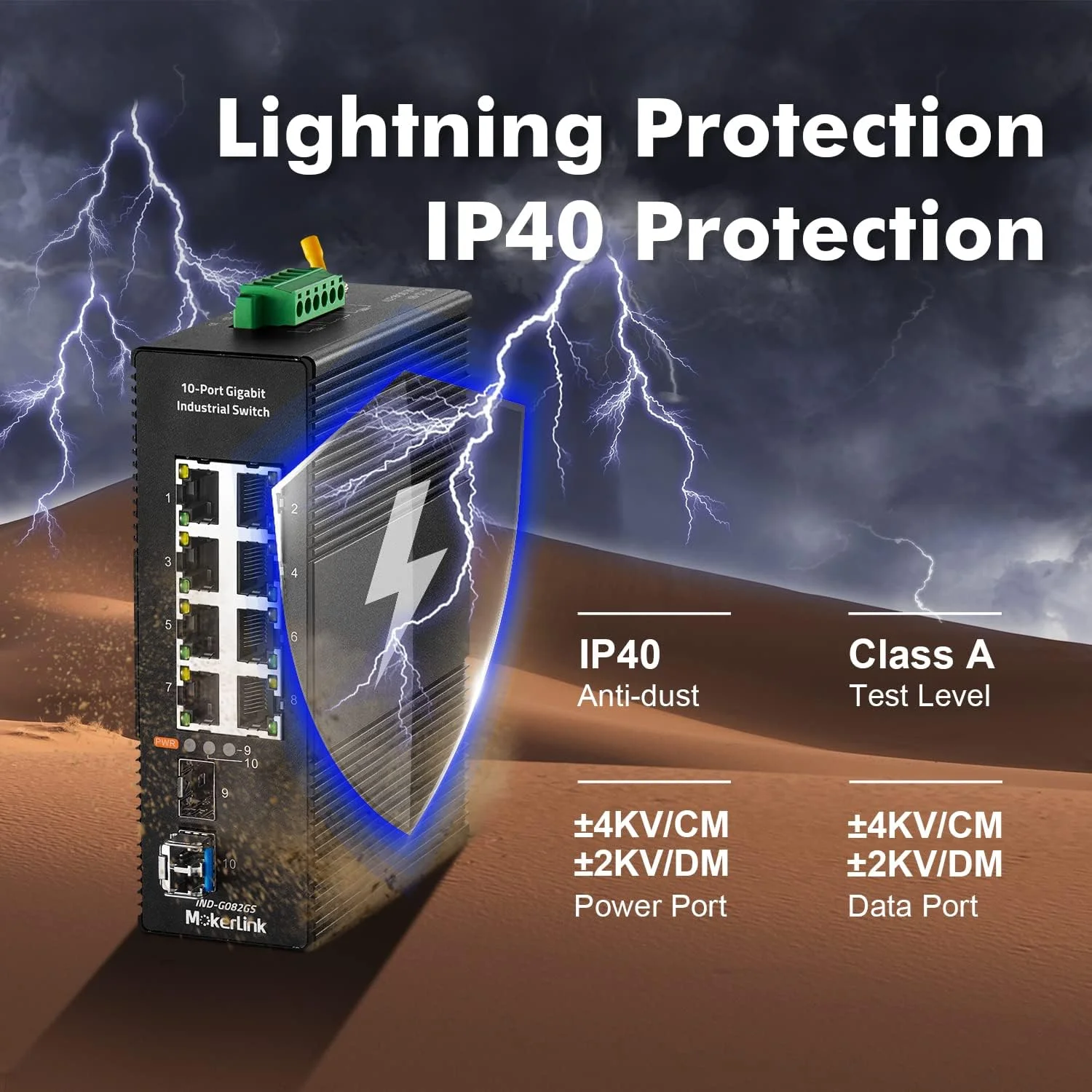 سوئیچ اترنت صنعتی 8 پورت گیگابیتی MokerLink DIN با 2 پورت SFP با 1 ماژول LC 20 KM، سوئیچ شبکه غیر مدیریتی IP40 (-40 تا 85 درجه سانتیگراد)، با منبع تغذیه