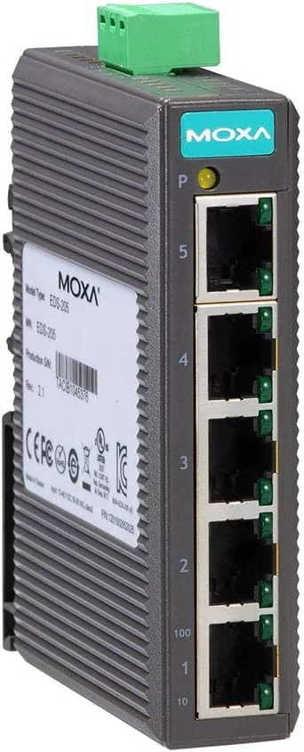 سوئیچ اترنت غیر مدیریتی پایه MOXA با 5 پورت 10/100BaseT(X)، دمای کاری -10 تا 60 درجه سانتیگراد