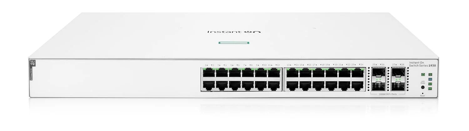 سوئیچ شبکه HPE Networking Instant On سری 1930، 24 پورت گیگابیتی، لایه 2+، اترنت هوشمند با PoE | 24x 1G | 4X SFP+ | 24x CL4 PoE 195W | سیم برق آمریکا (JL683A#ABA)