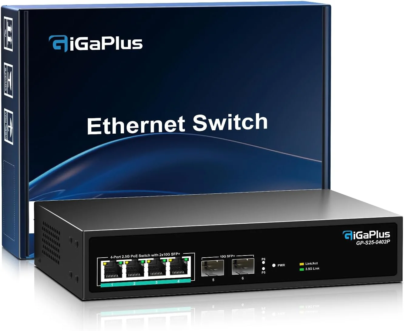 سوئیچ غیر مدیریتی PoE با 6 پورت 2.5 گیگابیتی با 4 پورت PoE با سرعت 2.5G Base-T، دارای 2 آپلینک 10G SFP+، 802.3af/at (PoE+)، ظرفیت سوئیچینگ 60 گیگابیت بر ثانیه، سوئیچ PoE گیگا پلاس 2.5G برای NAS/PC 2.5Gb، روتر WiFi6، AP بی سیم
