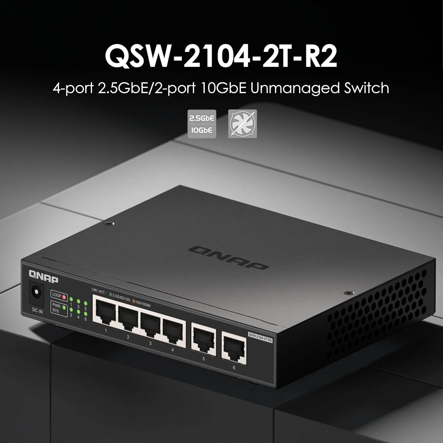 سوئیچ غیر مدیریتی کیونپ QSW-2104-2T-R2 با 4 پورت 2.5Gbps و 2 پورت 10BASE-T
