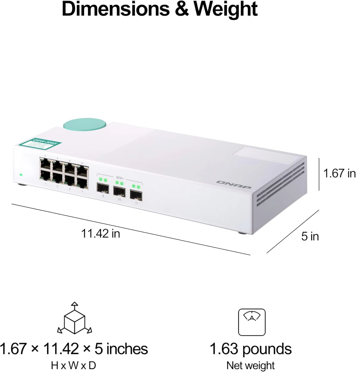 سوئیچ کیونپ QSW-308S 10GbE، با 3 پورت 10G SFP+ و 8 پورت گیگابیتی غیر مدیریتی
