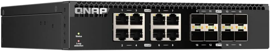 سوییچ غیر مدیریتی 16 پورت 10 گیگابیتی QNAP QSW-3216R-8S8T-US با قابلیت نصب در رک با عرض نصف، مناسب برای محیط های شبکه پرسرعت SMB/SOHO