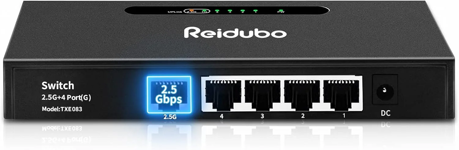 اسپلیتر اترنت با آپلینک 2.5G، پورت آپلینک 2.5Gb و 4 پورت اترنت 1000Mbps، هاب سوئیچ شبکه چند گیگابیتی خانگی، بدون نیاز به تنظیمات، بدنه فلزی، قابل نصب روی میز/دیوار