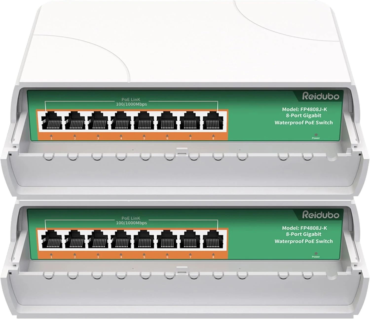 بسته 2 عددی سوئیچ گیگابیتی PoE ضد آب 8 پورت، 8 پورت PoE+ 1000 مگابیت بر ثانیه 120 وات، سوئیچ شبکه غیر مدیریتی PoE در فضای باز، اتصال سریع و آسان