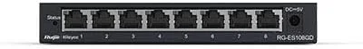 سوئیچ روتر روجی RG-ES108GD با 8 پورت 10/100/1000 مگابیت بر ثانیه، بدنه فلزی، غیر مدیریتی، مناسب برای استفاده رومیزی