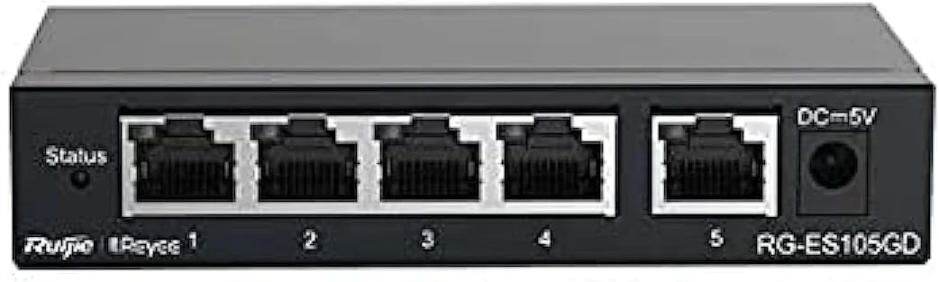 سوییچ غیر مدیریتی 5 پورت گیگابیتی Ruijie RG-ES105GD، دارای 5 پورت گیگابیتی RJ45، بدنه فلزی