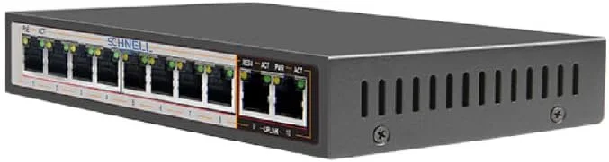 سوئیچ 10 پورت گیگابیتی PoE اشنایدر کانکت – 8 پورت PoE+ 10/100/1000 مگابیت بر ثانیه + 2 پورت آپلینک گیگابیتی، سوئیچ شبکه غیر مدیریتی، بدنه فلزی – SC-MS1010G