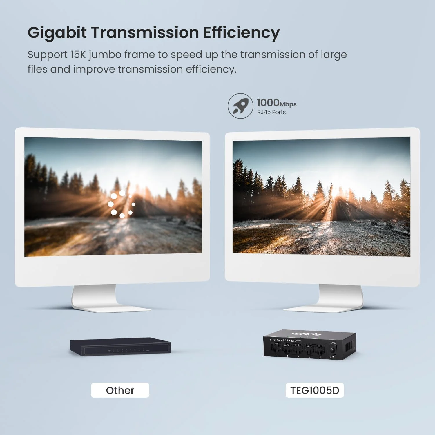 تندا TEG1005D، سوئیچ 5 پورت گیگابیتی، سوئیچ اترنت غیر مدیریتی، اسپلیتر شبکه با بهینه سازی ترافیک، Plug & Play، سوئیچ شبکه فلزی بدون فن، بهینه سازی ترافیک (خاکستری)