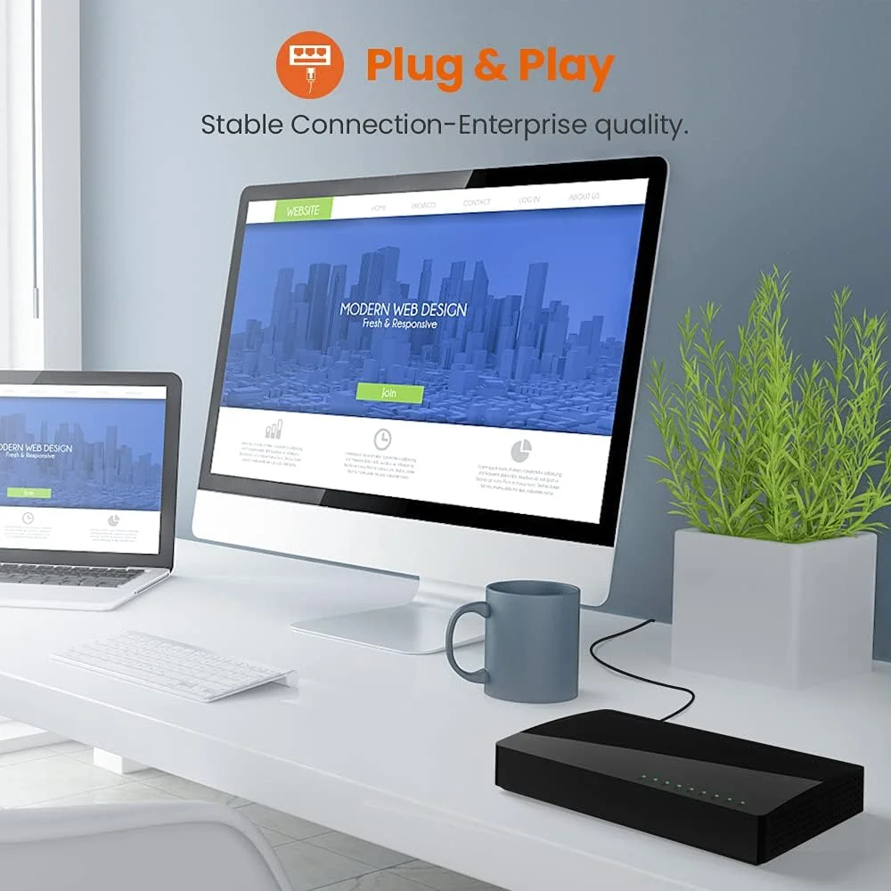 سوئیچ 8 پورت گیگابیتی Tenda، سوئیچ شبکه غیر مدیریتی، سوئیچ اترنت، اسپلیتر اترنت، Plug And Play، قابل نصب روی میز و دیوار (SG108)