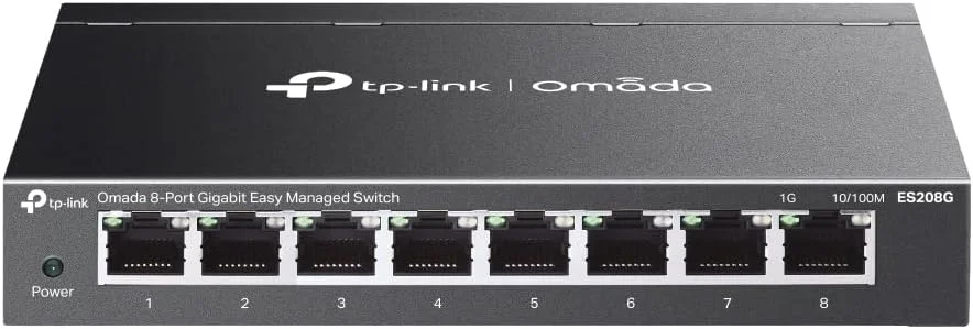سوئیچ شبکه ۸ پورت گیگابیتی TP-Link ES208G، سوئیچ اترنت Omada، تقسیم کننده اترنت، بدنه فلزی، مدیریت آسان ابری، عملکرد بی صدا، صرفه جویی در انرژی، نصب آسان، رومیزی/نصب روی دیوار