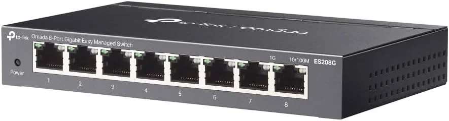 سوئیچ شبکه ۸ پورت گیگابیتی TP-Link ES208G، سوئیچ اترنت Omada، تقسیم کننده اترنت، بدنه فلزی، مدیریت آسان ابری، عملکرد بی صدا، صرفه جویی در انرژی، نصب آسان، رومیزی/نصب روی دیوار