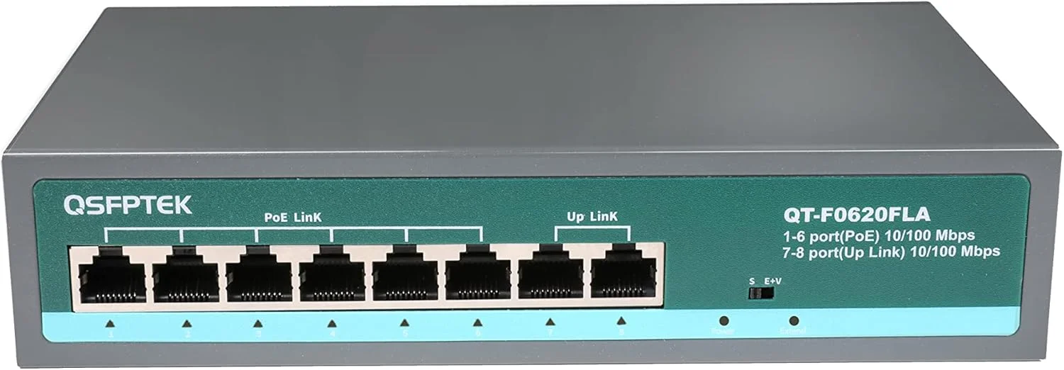 سوئیچ POE با 6 پورت POE+2FE، سوئیچ اترنت هوشمند غیر مدیریتی (داخلی)، 4 پورت POE با سرعت 10/100 مگابیت بر ثانیه، 2 پورت 10/100 مگابیت بر ثانیه، استاندارد IEEE802.3AF/at، ≤70W (52V 1.5A)، فاصله طولانی 250 متری، سوئیچ شبکه پلاگ اند پلی