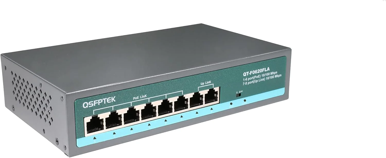 سوئیچ POE با 6 پورت POE+2FE، سوئیچ اترنت هوشمند غیر مدیریتی (داخلی)، 4 پورت POE با سرعت 10/100 مگابیت بر ثانیه، 2 پورت 10/100 مگابیت بر ثانیه، استاندارد IEEE802.3AF/at، ≤70W (52V 1.5A)، فاصله طولانی 250 متری، سوئیچ شبکه پلاگ اند پلی