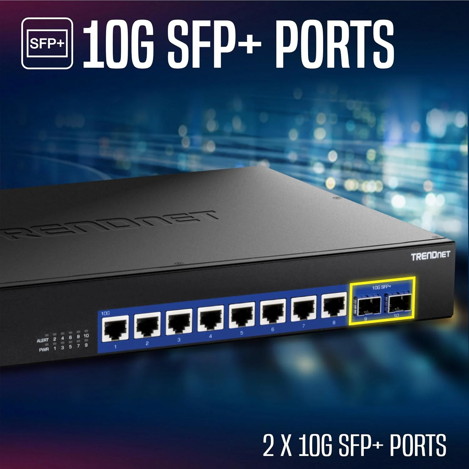 سوئیچ غیر مدیریتی 10 پورت 10 گیگ ترندنت مدل TEG-S7102، دارای 8 پورت 10G RJ-45، 2 پورت 10G SFP+، ظرفیت سوئیچینگ 200 گیگابیت بر ثانیه، طراحی رک مونت، مشکی