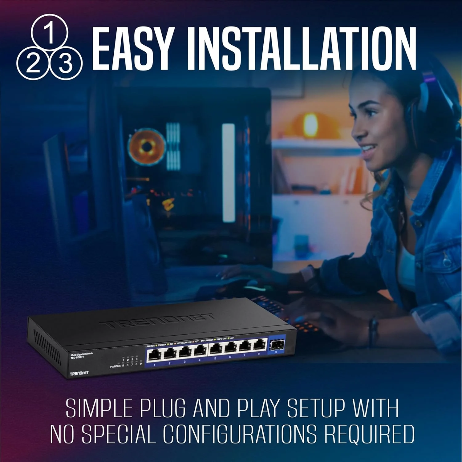 سوئیچ غیر مدیریتی 9 پورت 2.5G ترندنت با پورت 10G SFP+، مدل TEG-S5091، دارای 8 پورت 2.5GBASE-T، ظرفیت سوئیچینگ 60Gbps، بدون فن، قابلیت نصب روی دیوار، مشکی