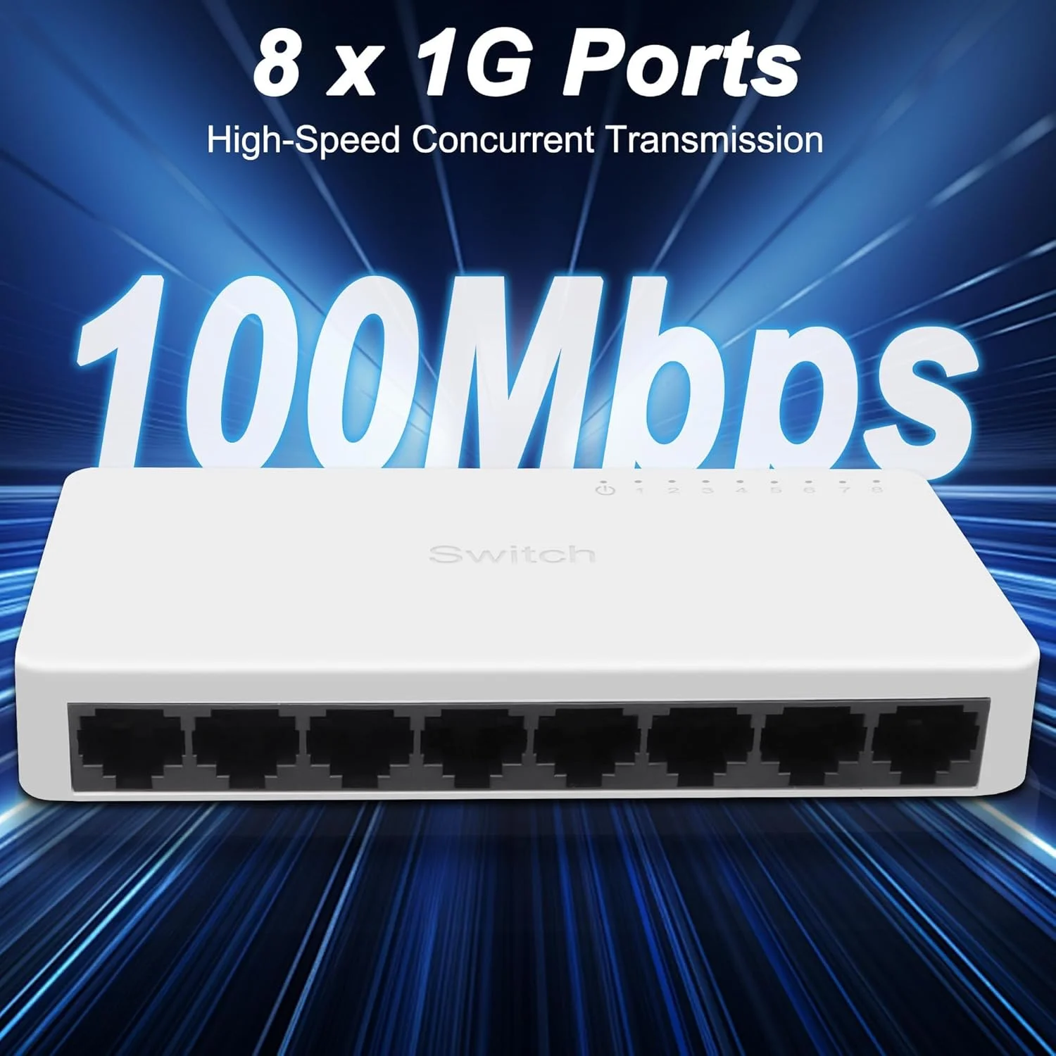 هاب تقسیم کننده شبکه اترنت 8 پورت XMSJSIY RJ45، هاب اترنت غیر مدیریتی 10/100 مگابیت بر ثانیه برای روتر، لپ تاپ و دستگاه های اینترنتی - 1 عدد