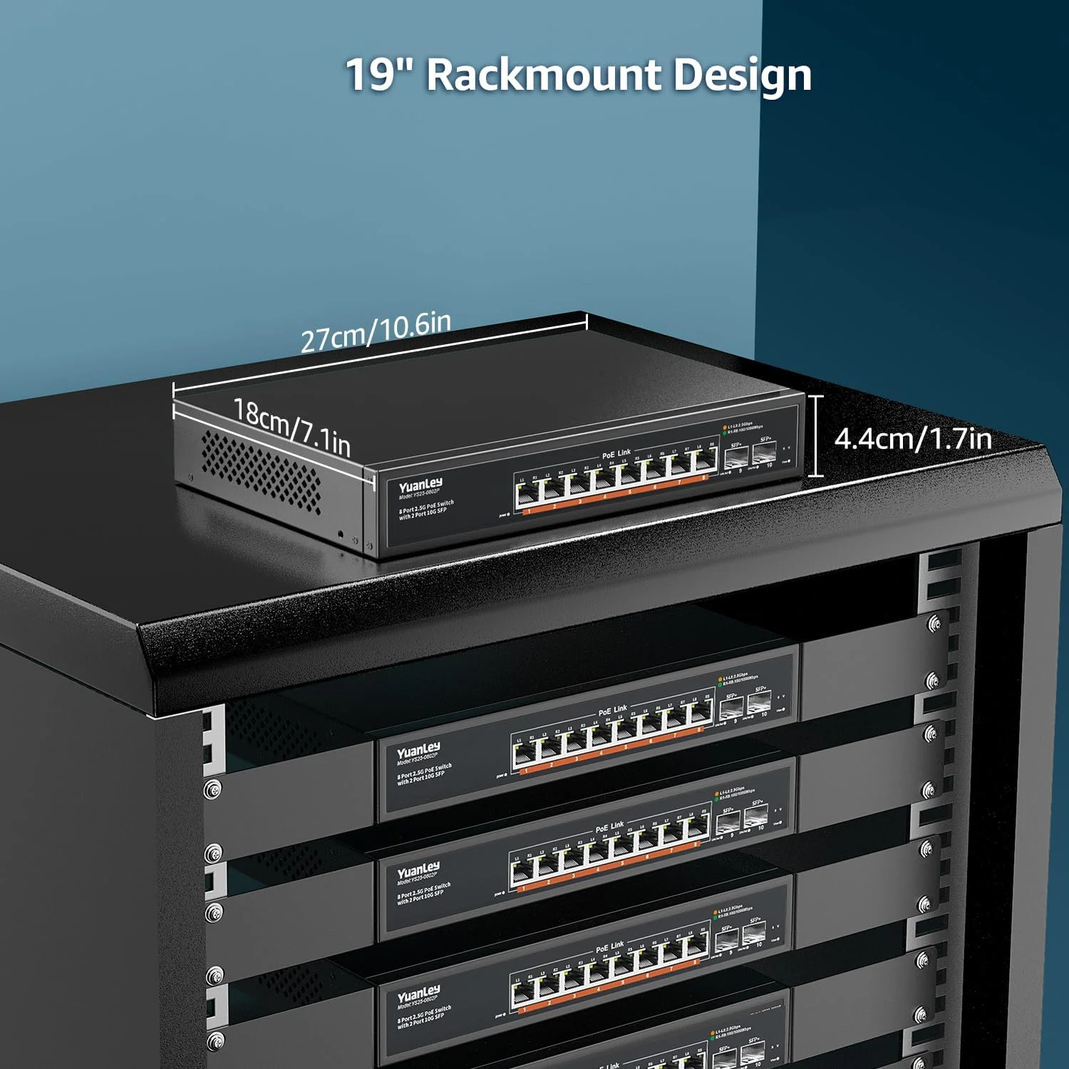 سوئیچ 9 پورت 2.5G PoE یوان‌لی، 8 پورت 2.5G Base-T PoE، SFP 10G، IEEE802.3af/at، 120W، سازگار با 100/1000/2500Mbps، فلزی بدون فن، سوئیچ شبکه 2.5Gbe رومیزی/قابل نصب در رک