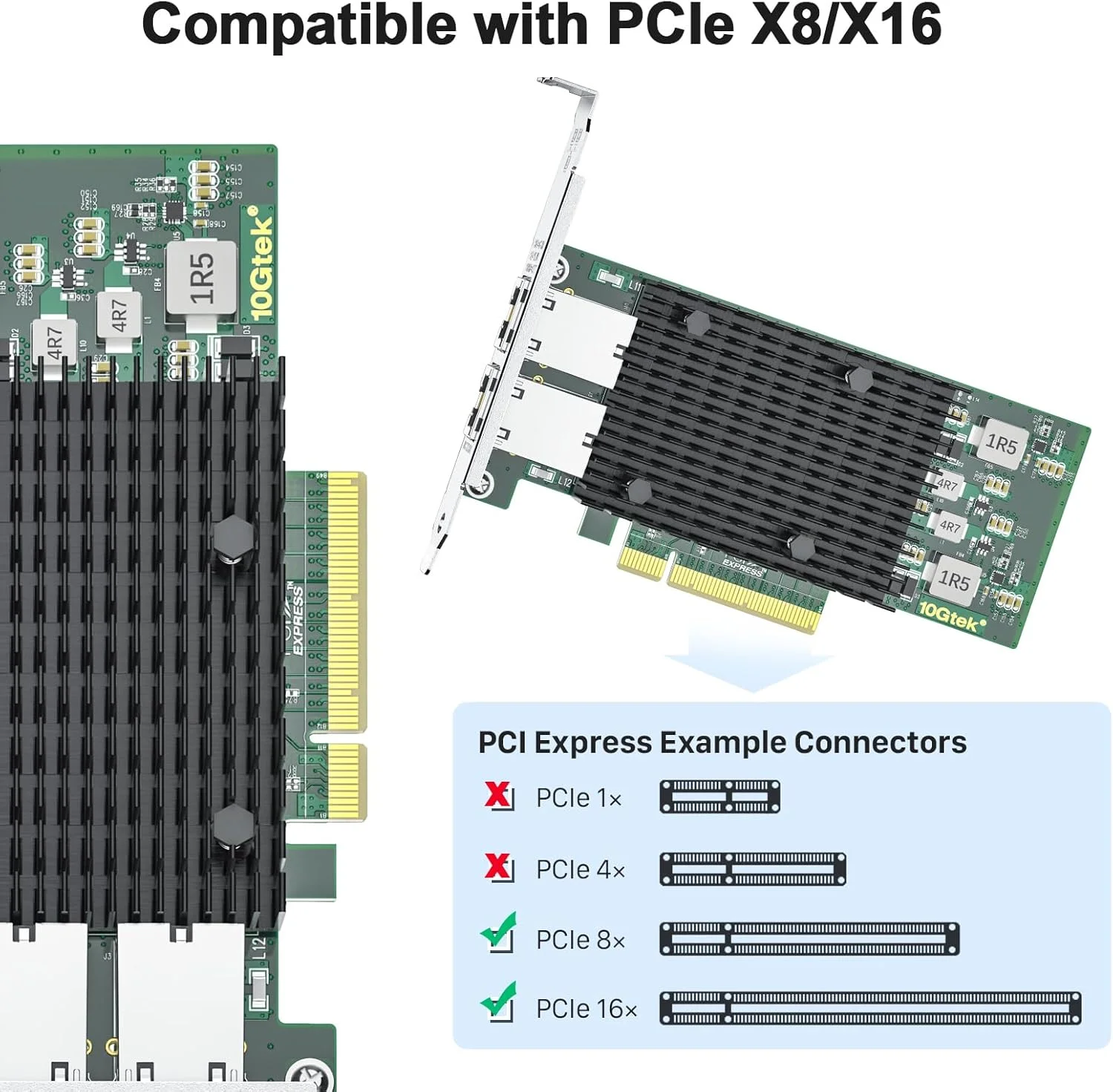 کارت شبکه 10Gb PCI-E NIC 10Gtek®، پورت RJ45 مسی دوگانه، با کنترلر Intel X540، آداپتور LAN اترنت PCI Express پشتیبانی از Windows Server/Windows/Linux/ESX، قابل مقایسه با Intel X540-T2