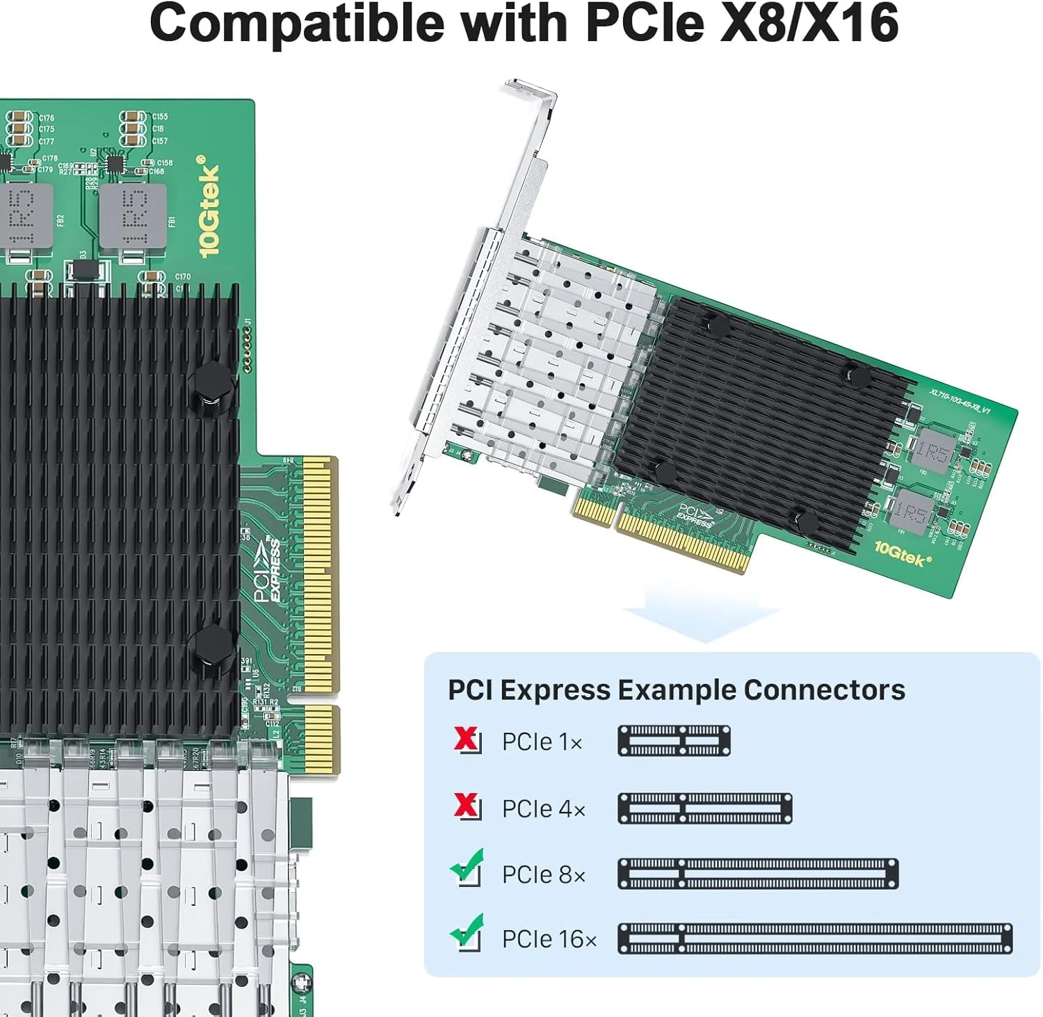 کارت شبکه 10Gtek 10Gb PCI-E NIC، چهار پورت SFP+، با کنترلرهای اصلی Intel X710-BM1، آداپتور LAN اترنت PCI Express پشتیبانی از Windows Server/Linux/VMware ESXi، قابل مقایسه با Intel X710-DA4