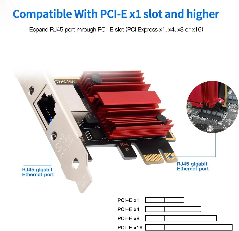 آداپتور شبکه فنوی RJ45 2.5GBase-T PCIe WiFi RTL8125 2500/1000/100Mbps PCI Express گیگابیتی اترنت وایرلس کارت شبکه RJ45 LAN NIC Controller پشتیبانی از Windows/Linux/MAC