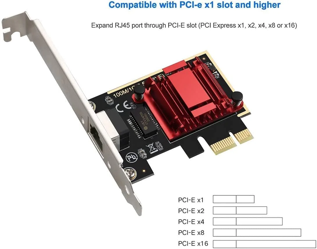 کارت شبکه PCIe با سرعت 2.5GBase-T مدل RTL8125B با پورت RJ45، آداپتور اترنت گیگابیتی PCI Express با سرعت‌های 2500/1000/100 مگابیت بر ثانیه، پشتیبانی از PXE برای ویندوز/لینوکس/مک
