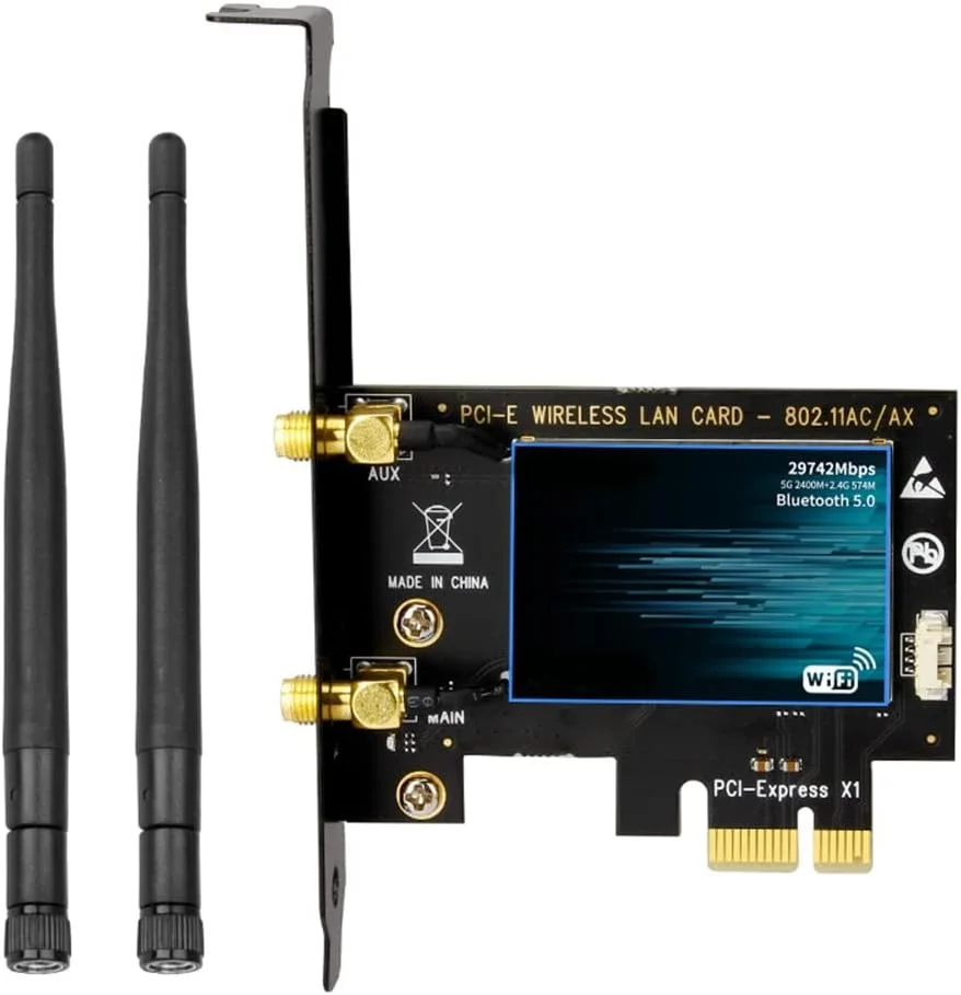 کارت شبکه PCI-E وای فای 6 با سرعت 2974 مگابیت بر ثانیه، دو بانده 2.4G/5GHz