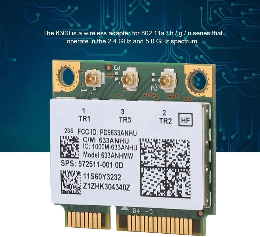 کارت شبکه اینتل 6300AGN، کارت شبکه وای فای پرسرعت برای لنوو Thinkpad T420i T420S، 450 مگابیت بر ثانیه، آداپتور کارت رابط mini PCI-E