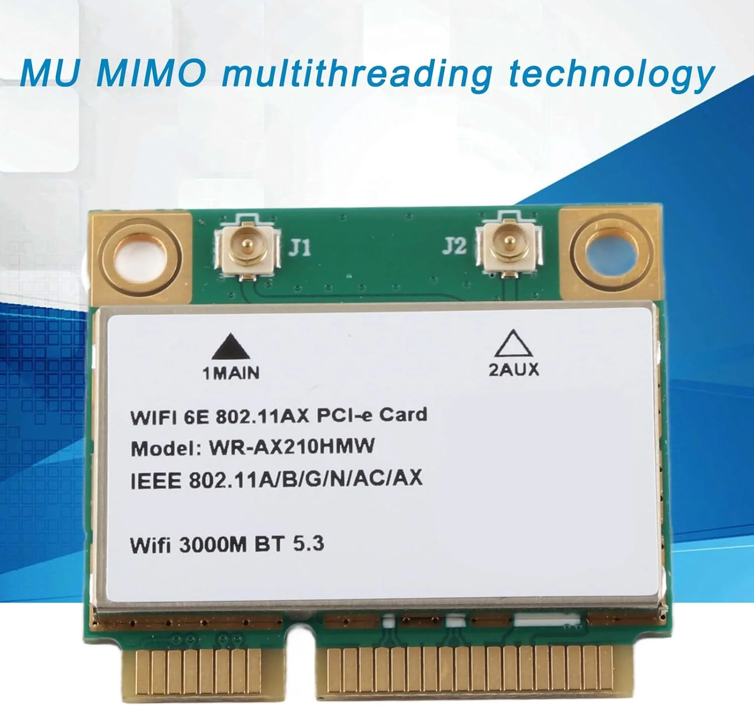 کارت وای فای Annadue AX210HMW، ماژول وای فای بی سیم 6E 5374M قابل ارتقا تا 6 گیگاهرتز، کارت شبکه داخلی MU-Mimo سه باندی با بلوتوث 5.3، کارت شبکه بی سیم Mini PCIE برای لپ تاپ