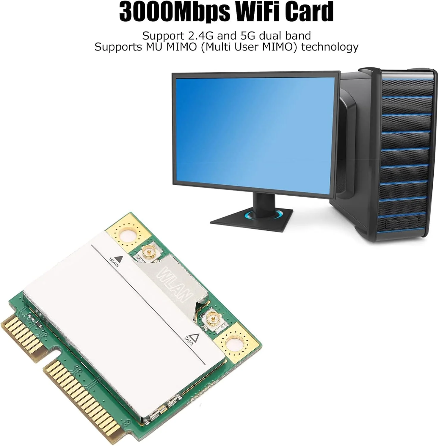 کارت شبکه وای فای Annadue AX3000 AX200 PCIe، وای فای 6 با سرعت 3000 مگابیت بر ثانیه، بلوتوث 5.1، دو بانده 2.4G/5G، کارت شبکه گیگابیتی بی سیم، پشتیبانی از MU MIMO برای ویندوز 10 64 بیتی و لینوکس