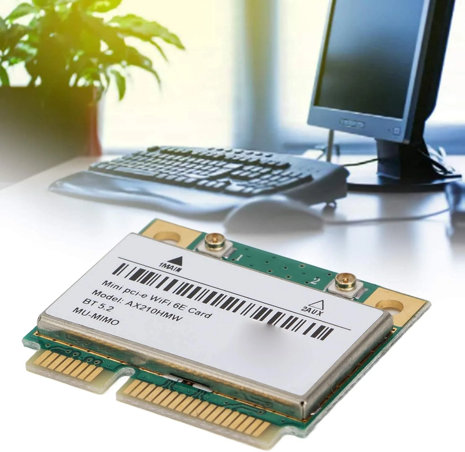 کارت شبکه وایرلس WiFi 6E Annadue مدل AX210HMW Mini PCIe برای کامپیوتر، آداپتور شبکه بلوتوث 5.2 سه باندی 2.4G/5G/6G با سرعت 5374Mbps برای ویندوز 10/11، لینوکس و Chrome OS