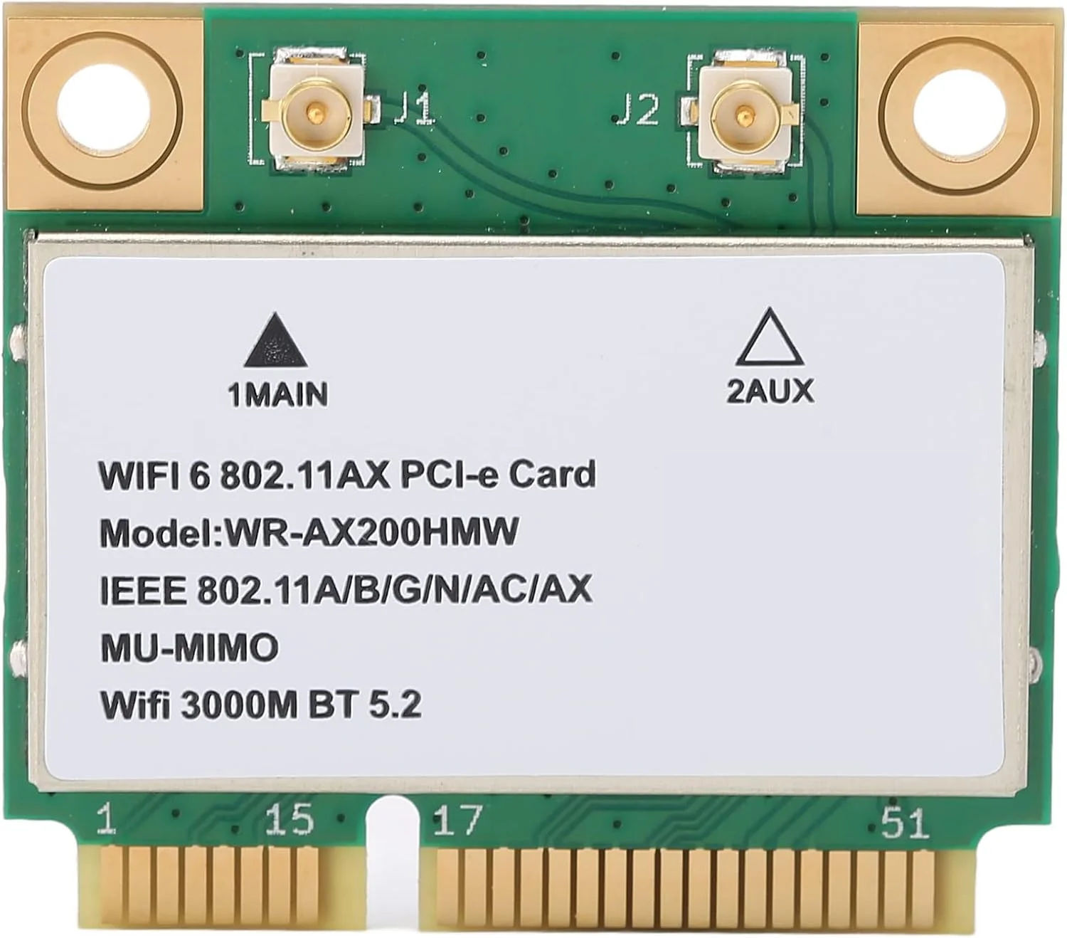 کارت شبکه وایرلس Annadue AX200HMW، کارت شبکه دو بانده 2.4G/5G، کارت وایرلس Mini PCI-E وای فای 6 بلوتوث 5.2، 802.11 A/B/G/N/AC/AX برای لپ تاپ