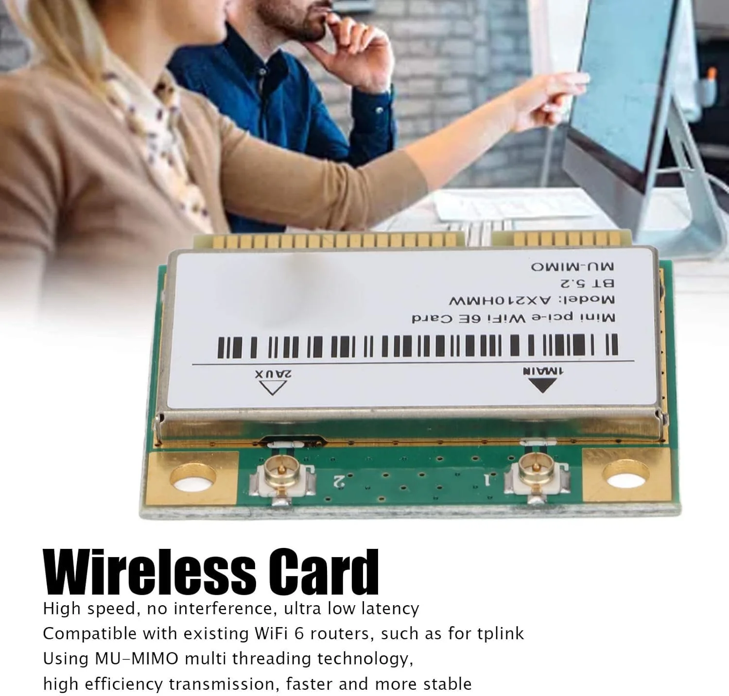 کارت شبکه وایرلس WiFi 6E Annadue مدل AX210HMW Mini PCIe برای کامپیوتر، آداپتور شبکه بلوتوث 5.2 سه باندی 2.4G/5G/6G با سرعت 5374Mbps برای ویندوز 10/11، لینوکس و Chrome OS