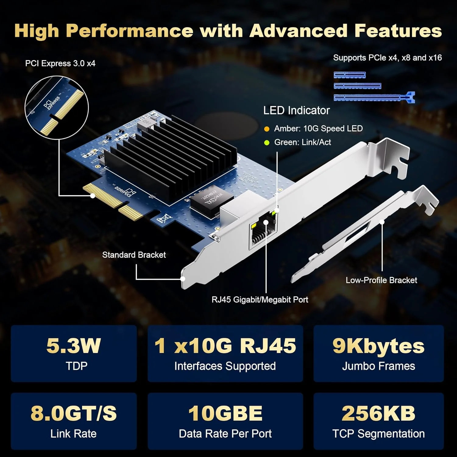 کارت شبکه 10 گیگابیتی PCIe NIC، تک پورت RJ45، کنترلر اترنت LAN آکوانتیا AQC107 4X، برای ویندوز سرور/ویندوز/لینوکس/ESX (10G-1T(1xRJ45)) کارت شبکه 10 گیگابیتی PCIe NIC، تک پورت RJ45، کنترلر اترنت LAN آکوانتیا AQC107 4X، برای ویندوز سرور/ویندوز/لینوکس/ESX (10G-1T(1xRJ45))