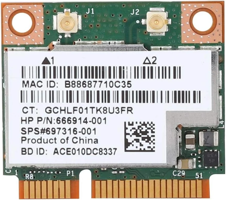 کارت شبکه بی‌سیم دو بانده ASHATA برای HP، برای Broadcom BCM943228HMB، 2.4G/5G بلوتوث 4.0 دو بانده 300M Mini PCI-e کارت شبکه بی‌سیم LAN، پشتیبانی از 802.11a/b/g/n تا 300Mbps