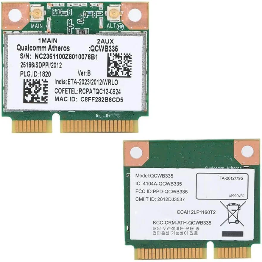کارت شبکه ASHATA، Qualcomm Atheros AR9565 QCWB335 150M Mini PCI-E یونیورسال بلوتوث کارت شبکه بی سیم، کارت شبکه بلوتوث 2.4G برای HP/DELL/Acer و غیره. کارت شبکه ASHATA، Qualcomm Atheros AR9565 QCWB335 150M Mini PCI-E یونیورسال بلوتوث کارت شبکه بی سیم، کارت شبکه بلوتوث 2.4G برای HP/DELL/Acer و غیره.
