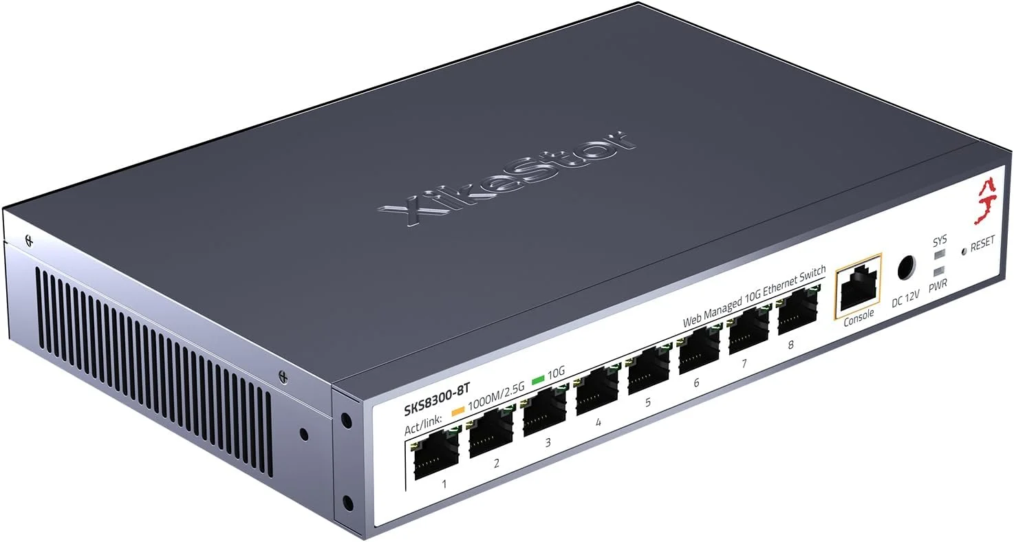 سوئیچ اترنت 8 پورت 10G، سوئیچ شبکه 10 گیگابیتی مدیریت شده L3 با 8 پورت RJ45، پشتیبانی از DHCP/OSPF/BGP/RIP/VLAN/ACL/LACP/ARP/IGMP، فن هوشمند داخلی، قابل نصب روی میز/دیوار