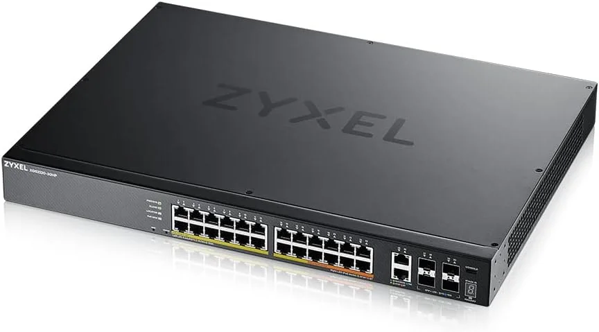 سوئیچ 24 پورت گیگابیتی PoE+ لایه 3 زایکسل با 6 آپلینک 10G (400W) مدل (XGS2220-10HP)