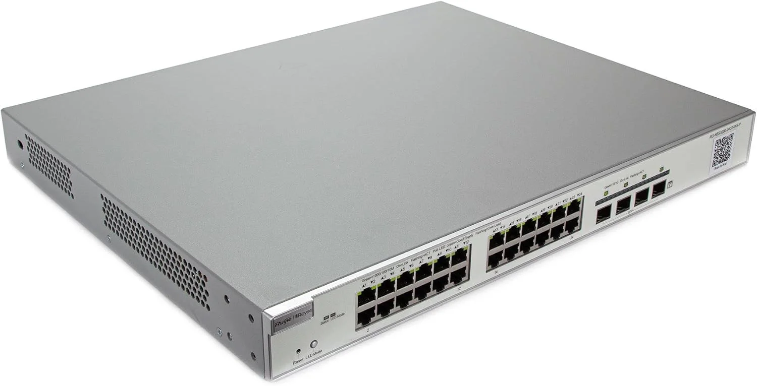 سوئیچ مدیریتی لایه 2 POE 10G با 24 پورت گیگابیتی RJ45 POE/POE+، دارای 4 اسلات 10G SFP+، توان POE 370W، بدنه فولادی قابل نصب در رک 19 اینچی