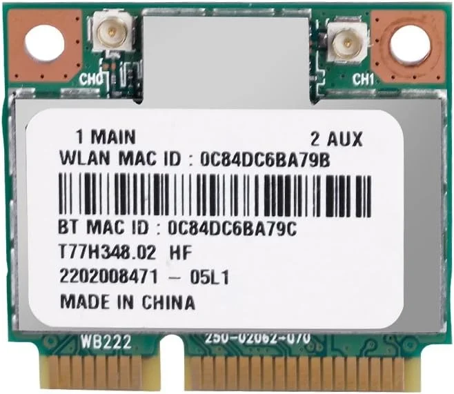 کارت وای فای آتروس، کارت بلوتوث وای فای، دو باند 2.4G/5Ghz AR5B22 شبکه 300Mbps بلوتوث 4.0 WIFI Mini PCI-E کارت وایرلس