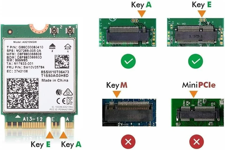 کارت وای فای بی سیم Wi-Fi 6E AX210NGW BT5.2 M.2 2230 سه بانده، گسترش وای فای به 6 گیگاهرتز 160 مگاهرتز 802.11ax ac MU-MIMO AX210 AX5400Mbps کارت شبکه وای فای 6E، بهتر از AX200NGW برای لپ تاپ های PC فقط برای ویندوز 10 و 11