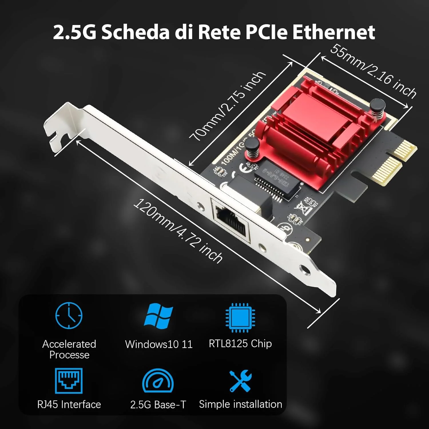 کارت شبکه 2.5 گیگابیت بر ثانیه PCIe مدل AYWHP، آداپتور کارت شبکه اترنت گیگابیتی تک پورت 2.5 گیگابیت بر ثانیه PCIe با تراشه RTL8125B برای بازی و استریم پرسرعت، سازگار با کامپیوتر و ویندوز