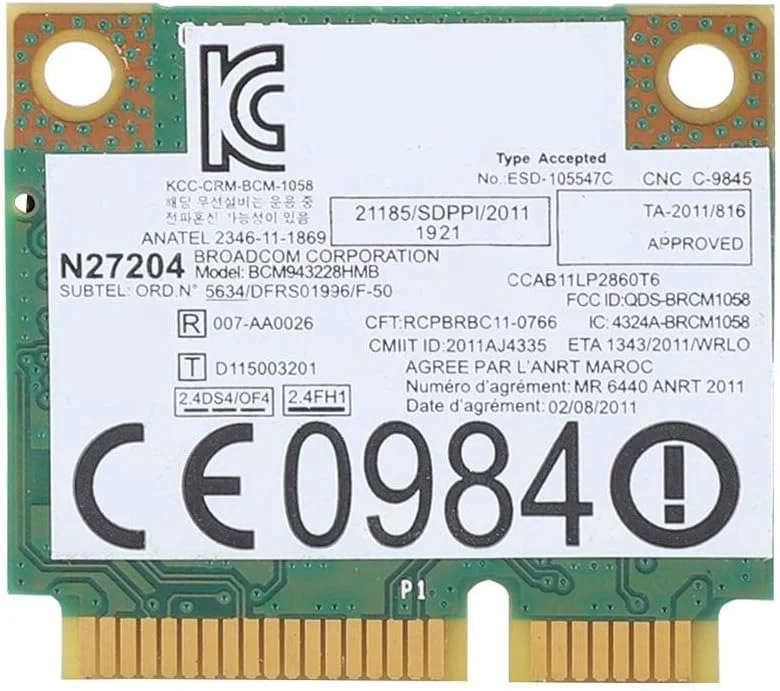 کارت شبکه مینی PCI-E دو بانده وایرلس وای فای BCM943228HMB برای لنوو، 300 مگابیت بر ثانیه