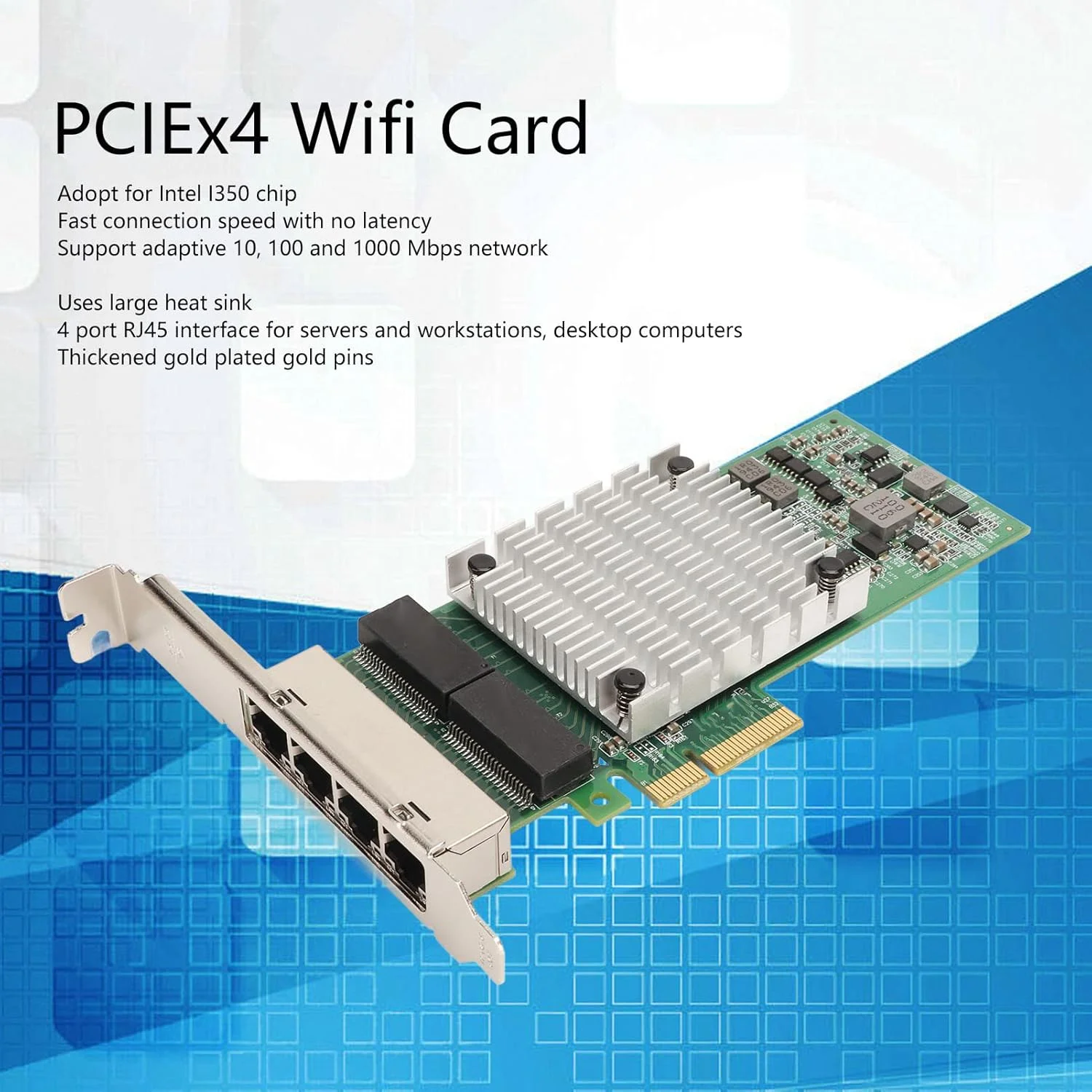 آداپتور شبکه Bewinner PCIe برای کارت وای فای PCIEx4، کارت شبکه گیگابیتی PCI Express 1000 مگابیت بر ثانیه، 4 پورت گیگابیت برای I350، پین های طلایی هیت سینک بزرگ، کارت شبکه گیگابیتی آداپتور شبکه Bewinner PCIe برای کارت وای فای PCIEx4، کارت شبکه گیگابیتی PCI Express 1000 مگابیت بر ثانیه، 4 پورت گیگابیت برای I350، پین های طلایی هیت سینک بزرگ، کارت شبکه گیگابیتی
