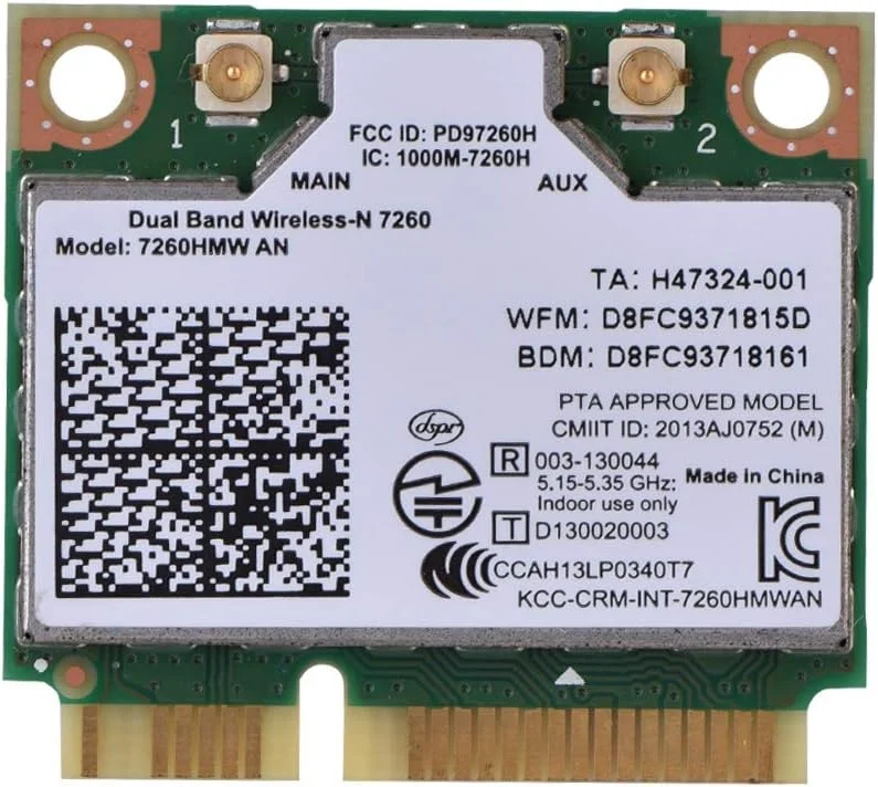 کارت شبکه PCI-E دو بانده 2.4G / 5G با بلوتوث 4.0 اینتل 7260AN 7260HMW، استاندارد IEEE 802.11a/b/g/n، آداپتور وای فای برای کامپیوتر رومیزی