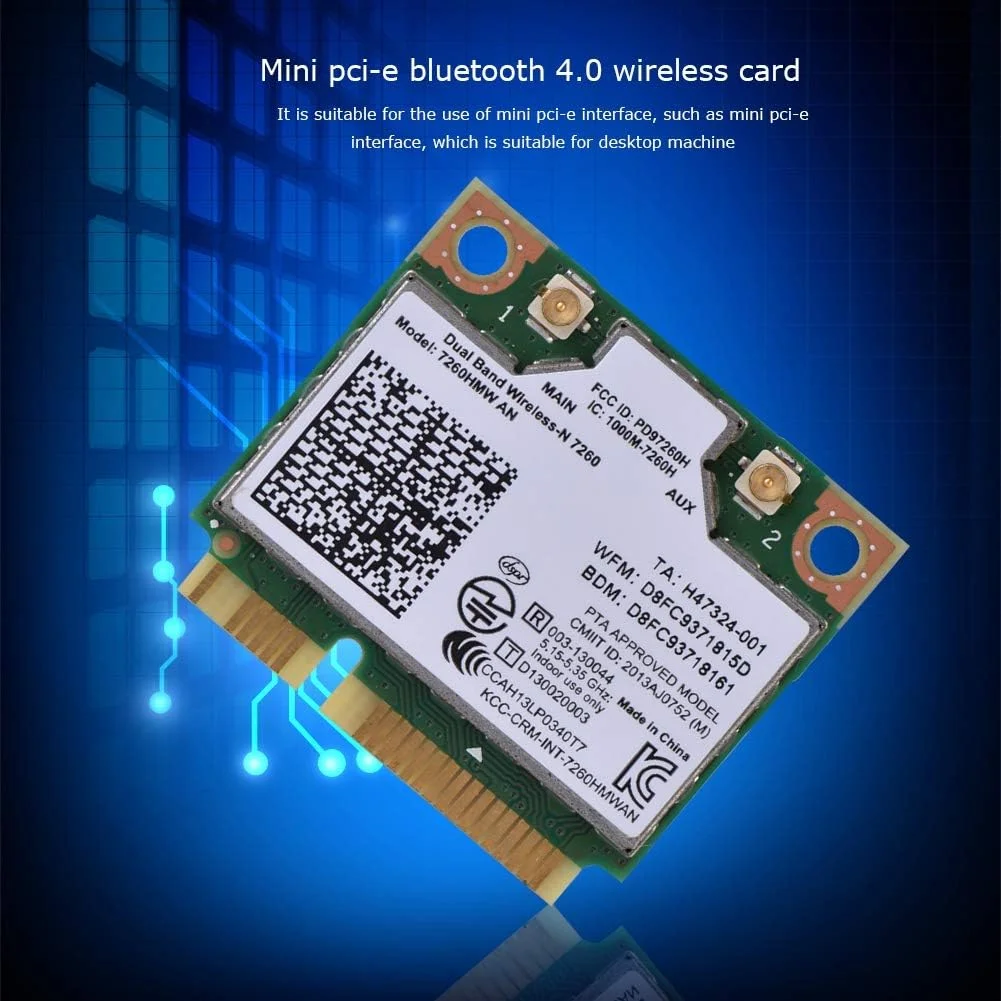 کارت شبکه PCI-E دو بانده 2.4G / 5G با بلوتوث 4.0 اینتل 7260AN 7260HMW، استاندارد IEEE 802.11a/b/g/n، آداپتور وای فای برای کامپیوتر رومیزی کارت شبکه PCI-E دو بانده 2.4G / 5G با بلوتوث 4.0 اینتل 7260AN 7260HMW، استاندارد IEEE 802.11a/b/g/n، آداپتور وای فای برای کامپیوتر رومیزی