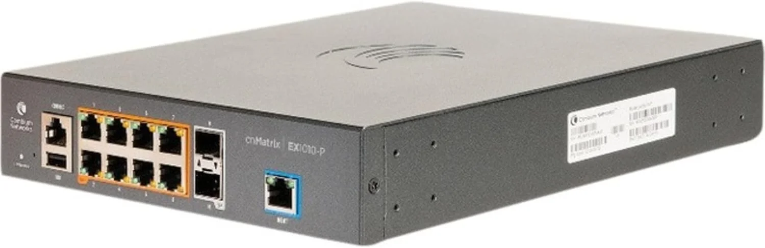 سوئیچ اترنت Cambium Networks cnMatrix EX1010-P - مدل MX-EX1010PXA-0 - دارای 8 پورت - مدیریتی - لایه 2