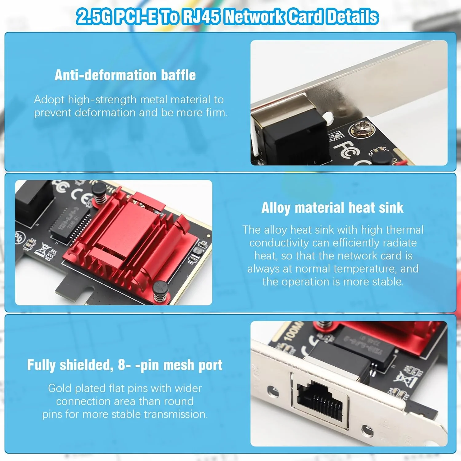 کارت شبکه اترنت Binghe 2.5GBase-T PCIe، کارت شبکه 2.5G PCI-E به RJ45، تراشه گیگابیتی اترنت RTL8125B برای بازی و پخش پرسرعت، سازگار با ویندوز/لینوکس/مک