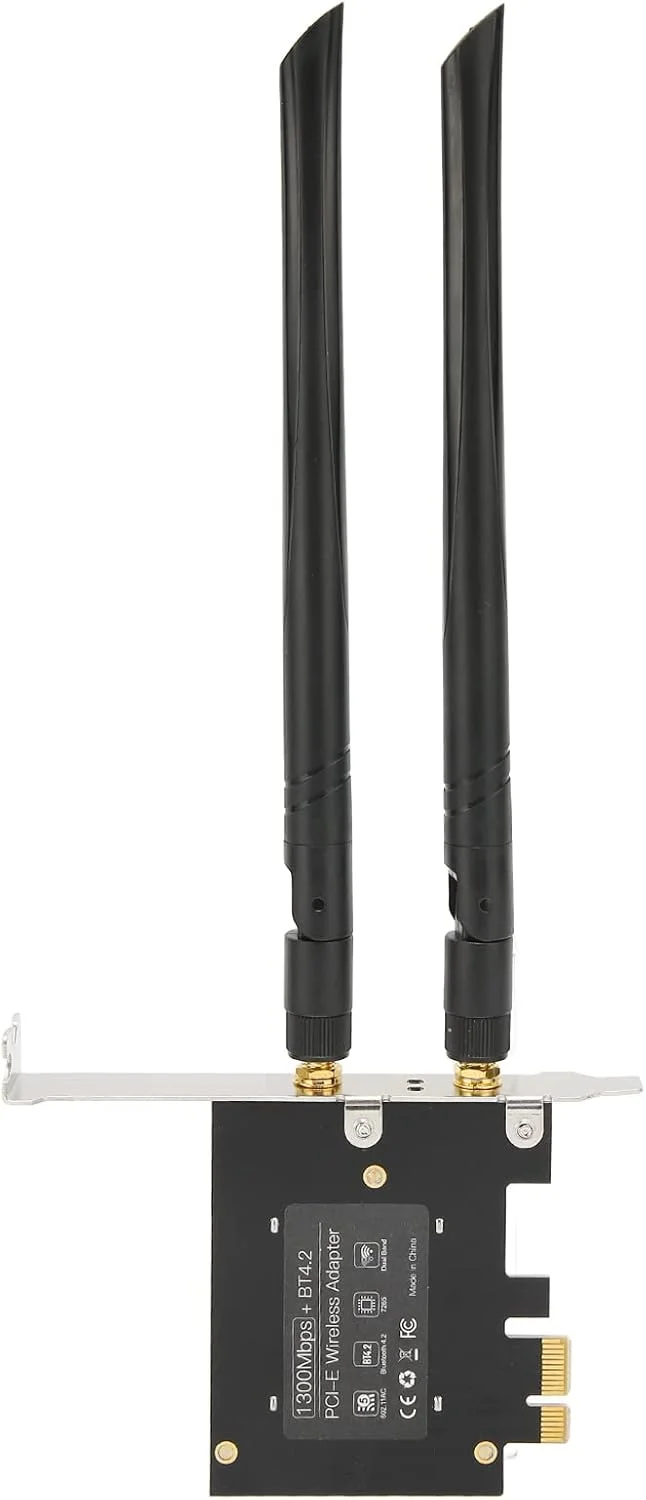 کارت وای فای بلوتوث 4.2 PCIE AC1300Mbps، کارت شبکه بی سیم دو بانده 2.4 گیگاهرتز و 5.8 گیگاهرتز پشتیبانی از رابط PCIE X1، X4، X8، X16 برای رایانه شخصی رومیزی